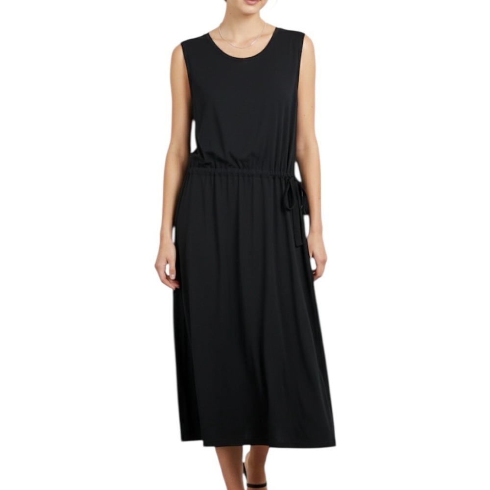 COS Lagenlook Flowy Cotton Sleeveless Tie Waist Pockets Midi Dress Medium Black